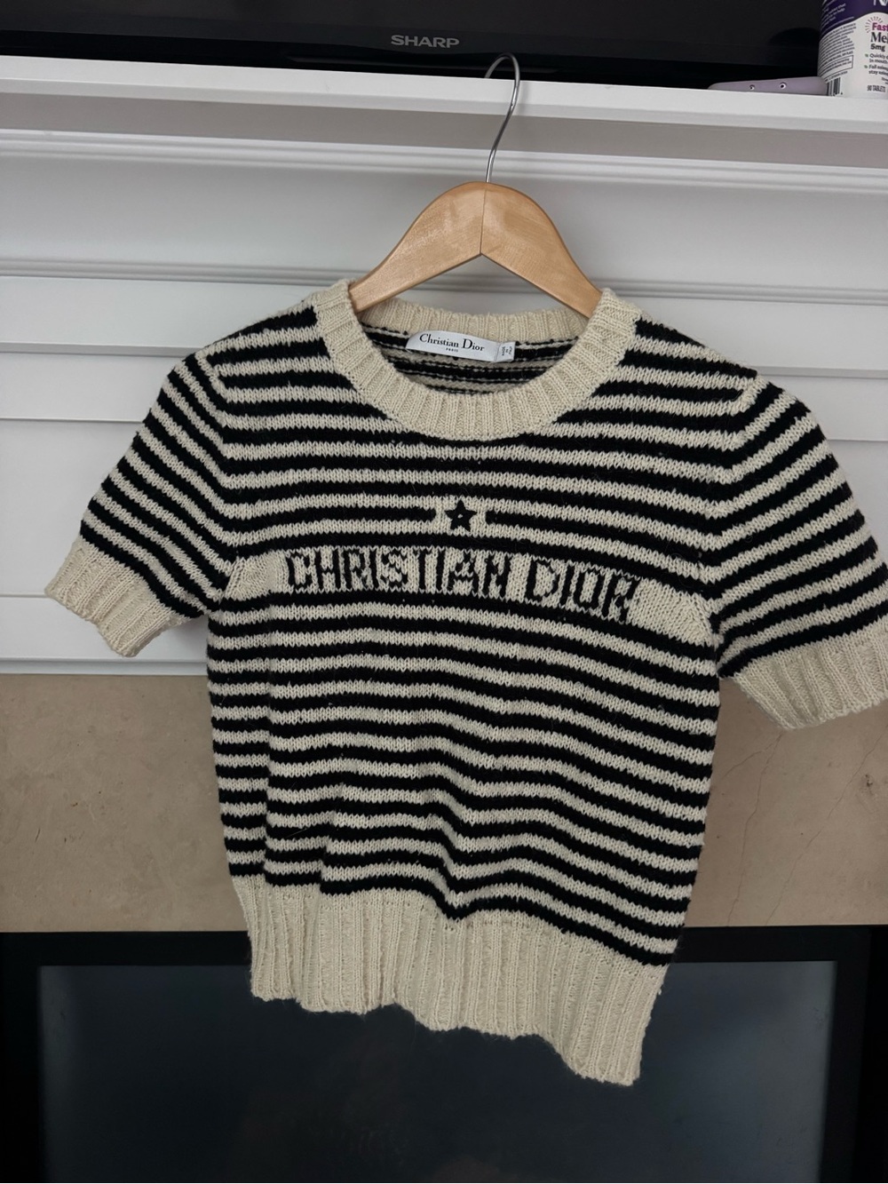 Dior Striped Black and Cream Star Knit Sweater - wool and Mohair